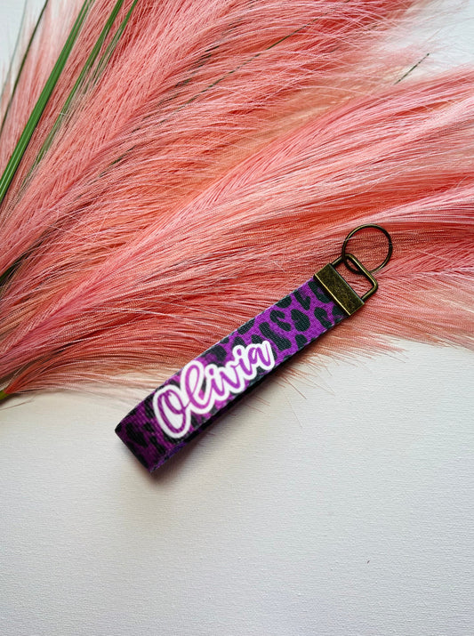 Burlap Leopard Print Keychain