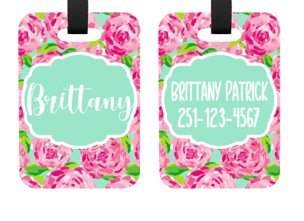 Personalized Floral Rose ID Tag