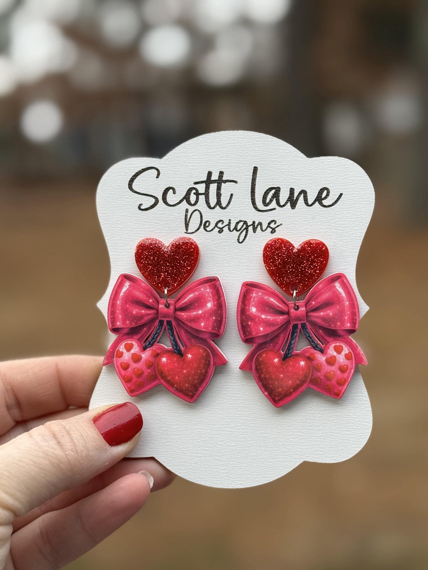 Cherry Heart Bow Earrings
