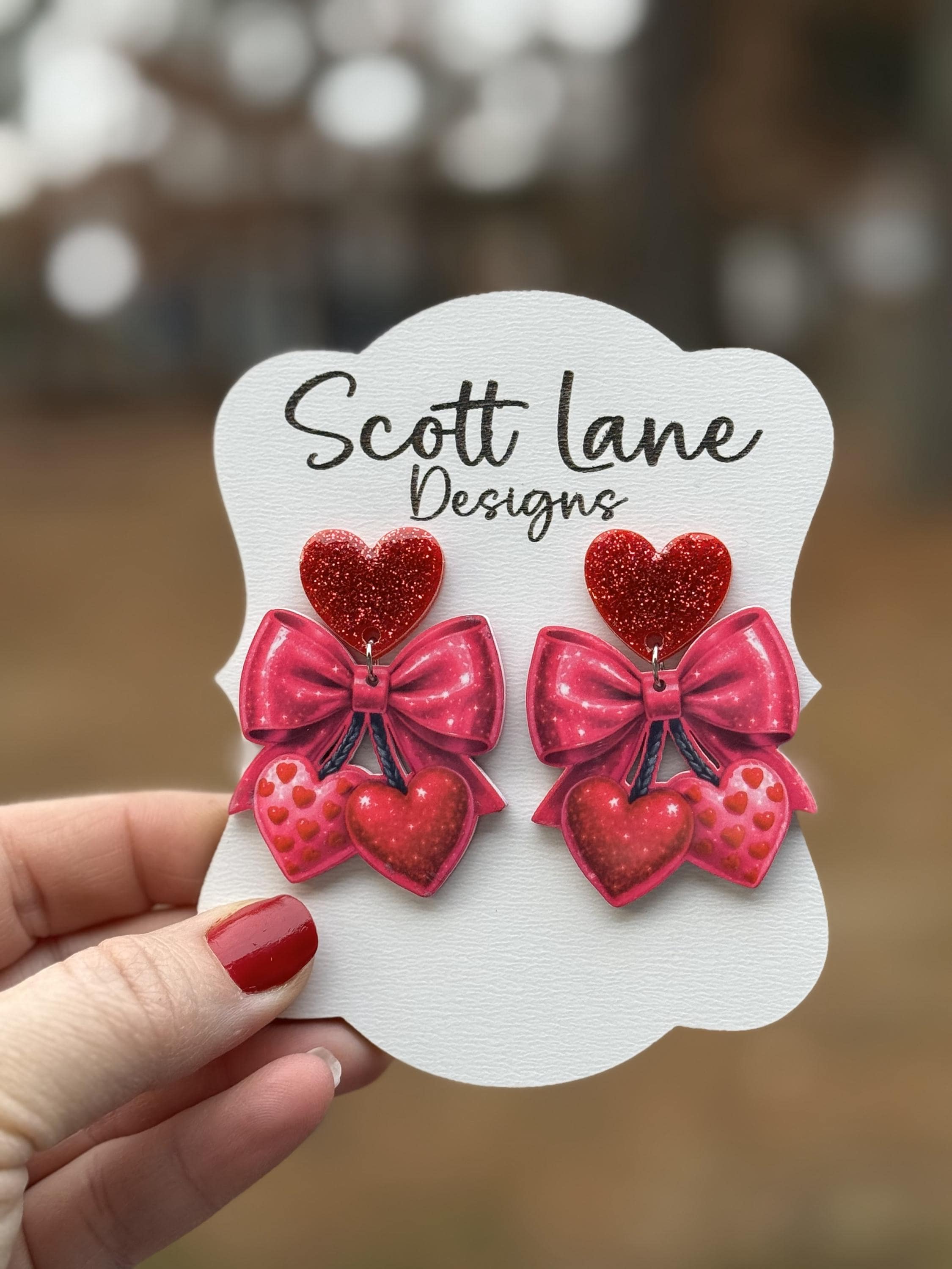 Cherry Heart Bow Earrings
