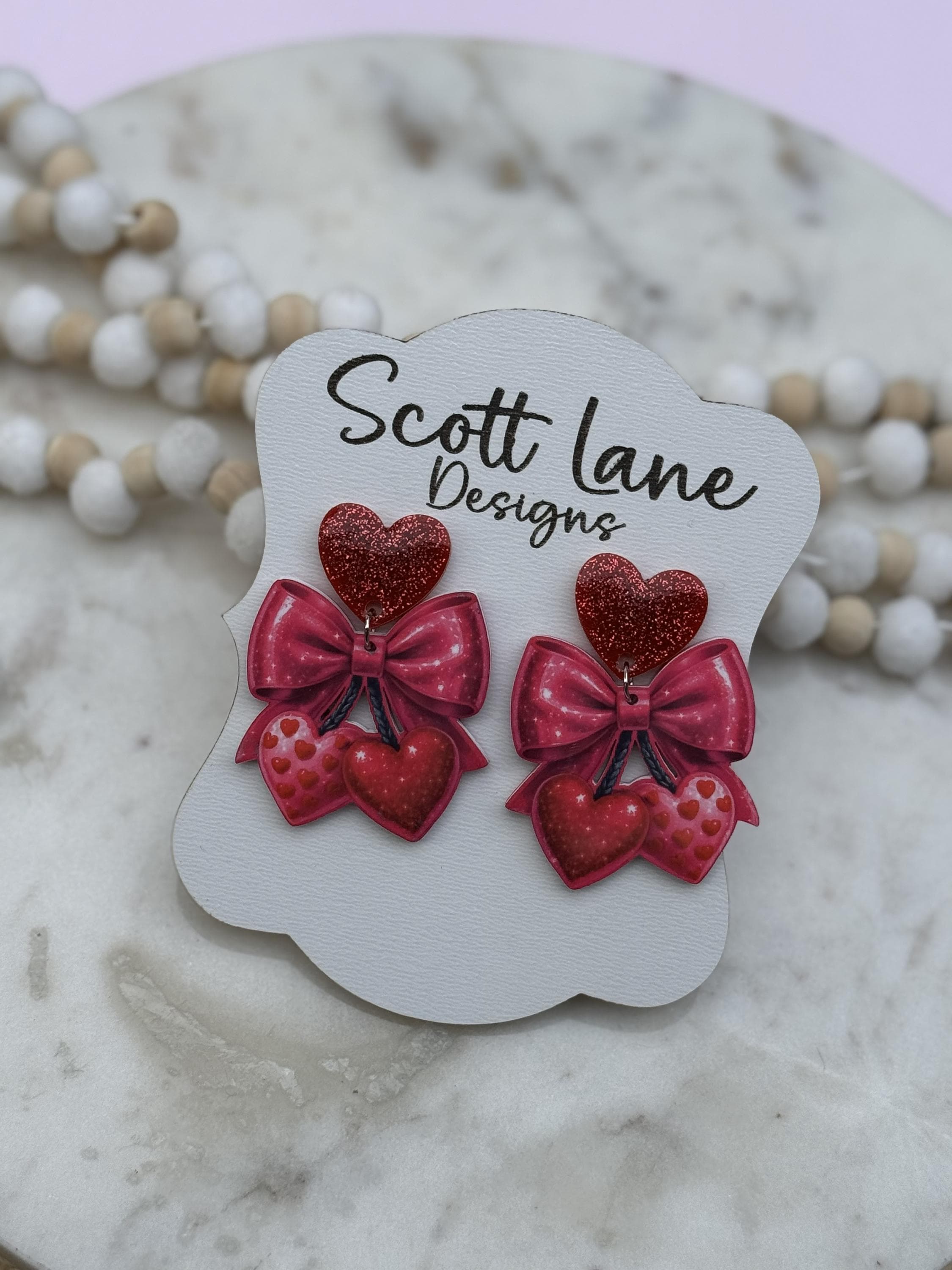 Cherry Heart Bow Earrings