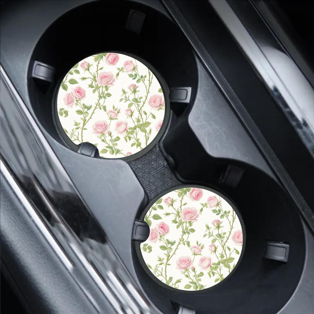 Preppy Pink Rose Car Coasters