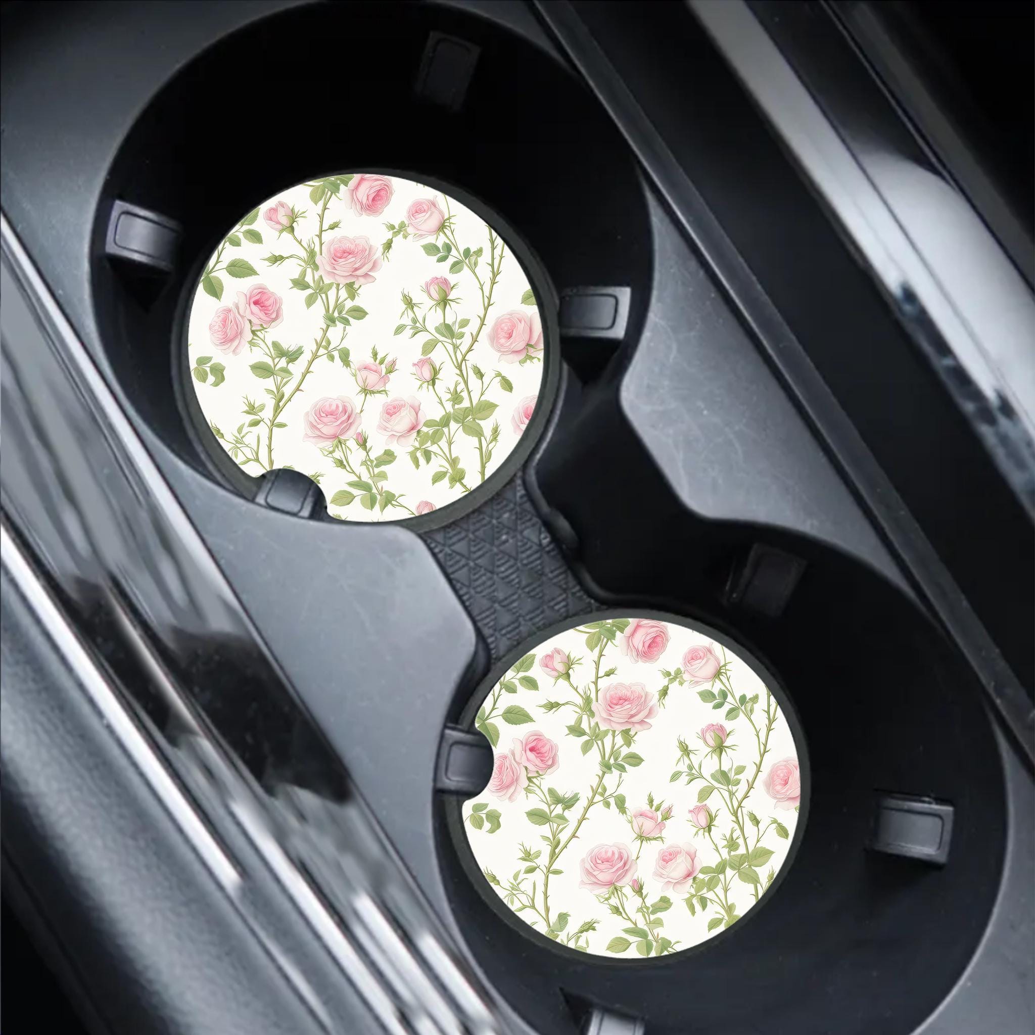 Preppy Pink Rose Car Coasters