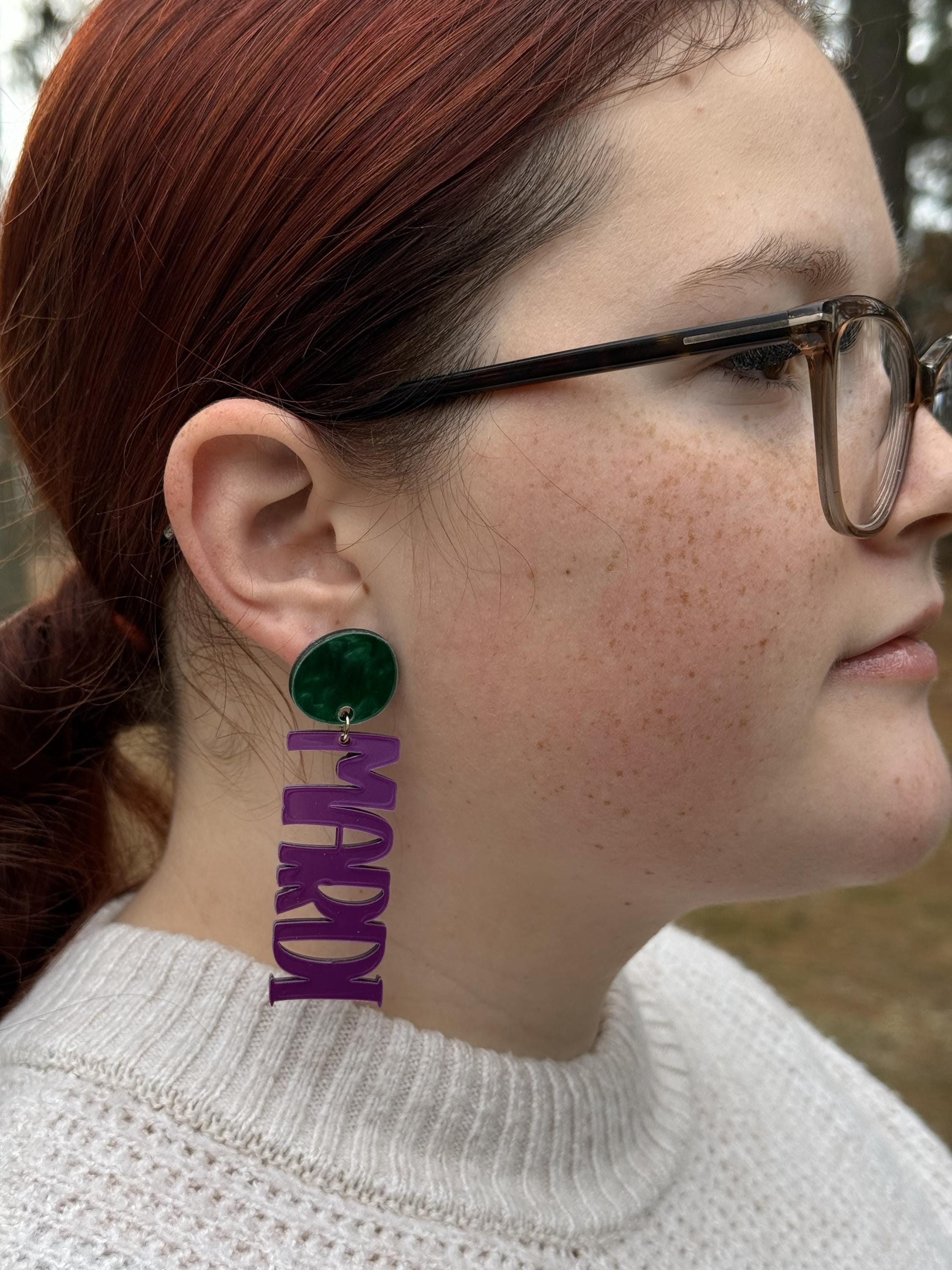 Mardi Gras Word Earrings