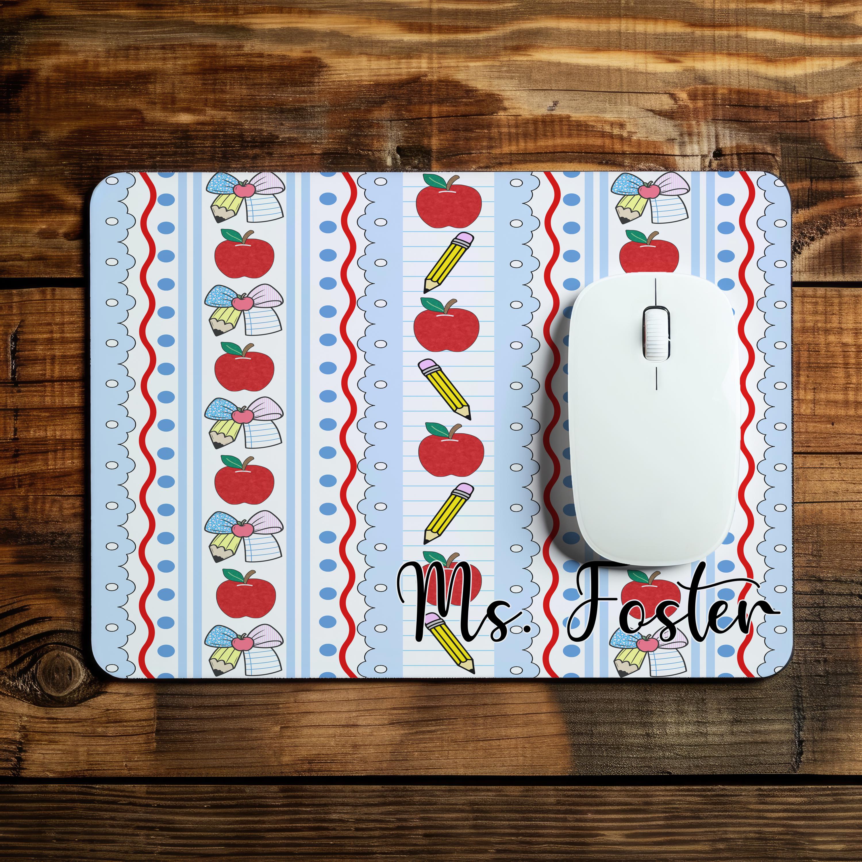 Personalized Teacher Mouse Pad Apples and Bows
