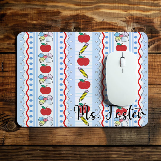 Personalized Teacher Mouse Pad Apples and Bows