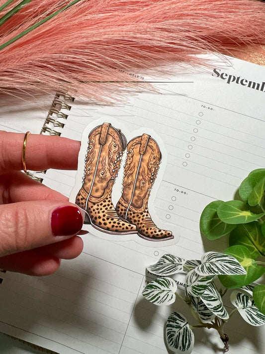 Leopard Print Cowgirl Boot Sticker