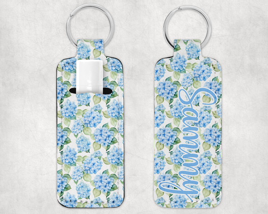 Blue Hydrangea Lip Balm Holder Keychain