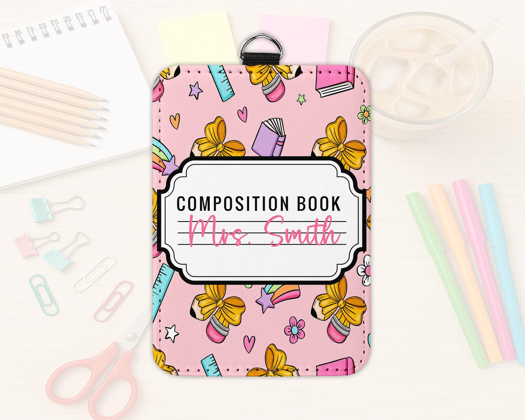 Personalized Teacher ID Badge Holder: Preppy Pencil Design