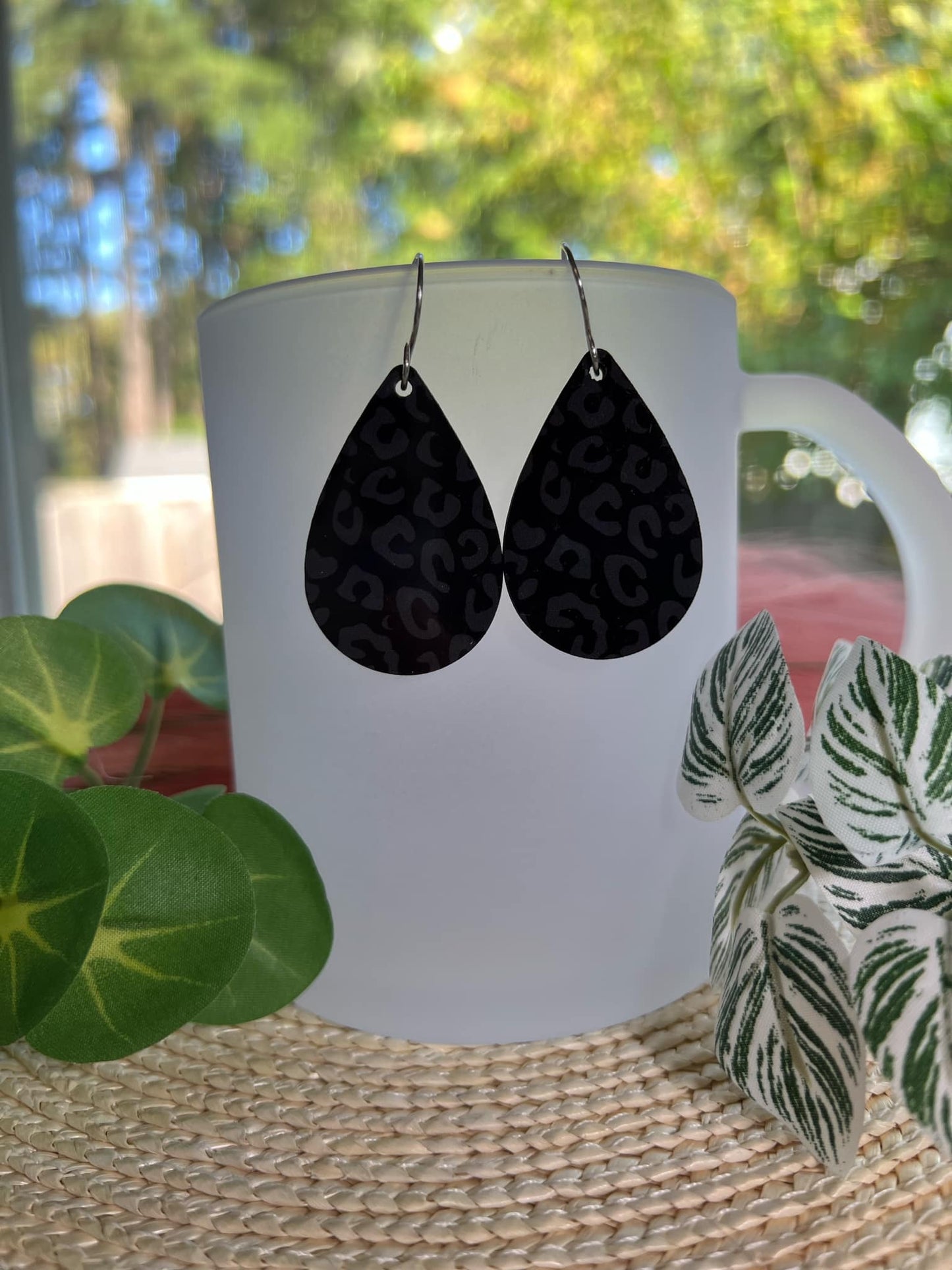 Black on Black Leopard Print Teardrop Earrings