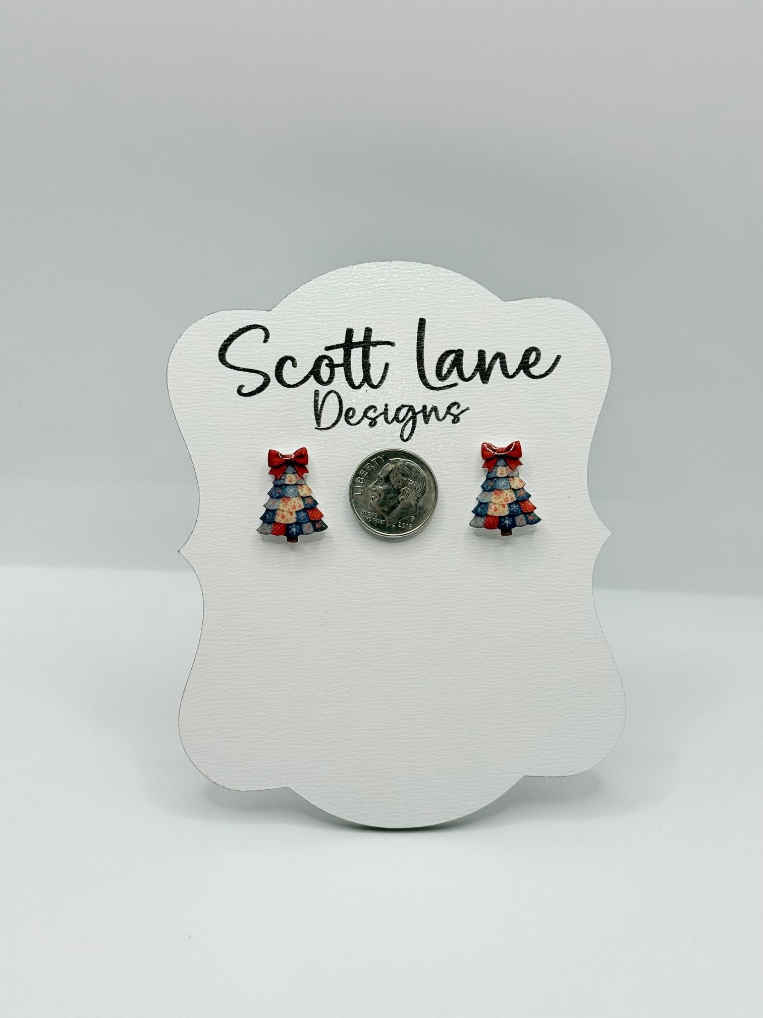 Mini Patchwork Christmas Tree Earrings