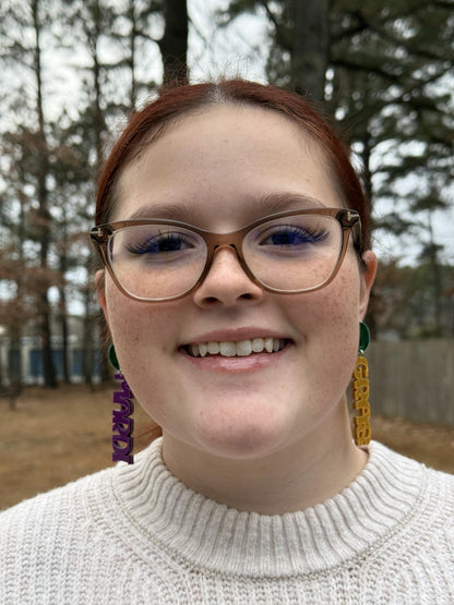Mardi Gras Word Earrings