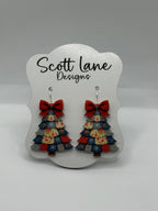 Preppy Patchwork Christmas Tree Earrings