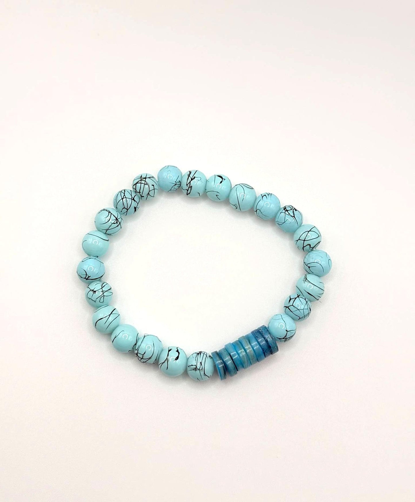 Turquoise Glass and Aqua Shell Bracelet