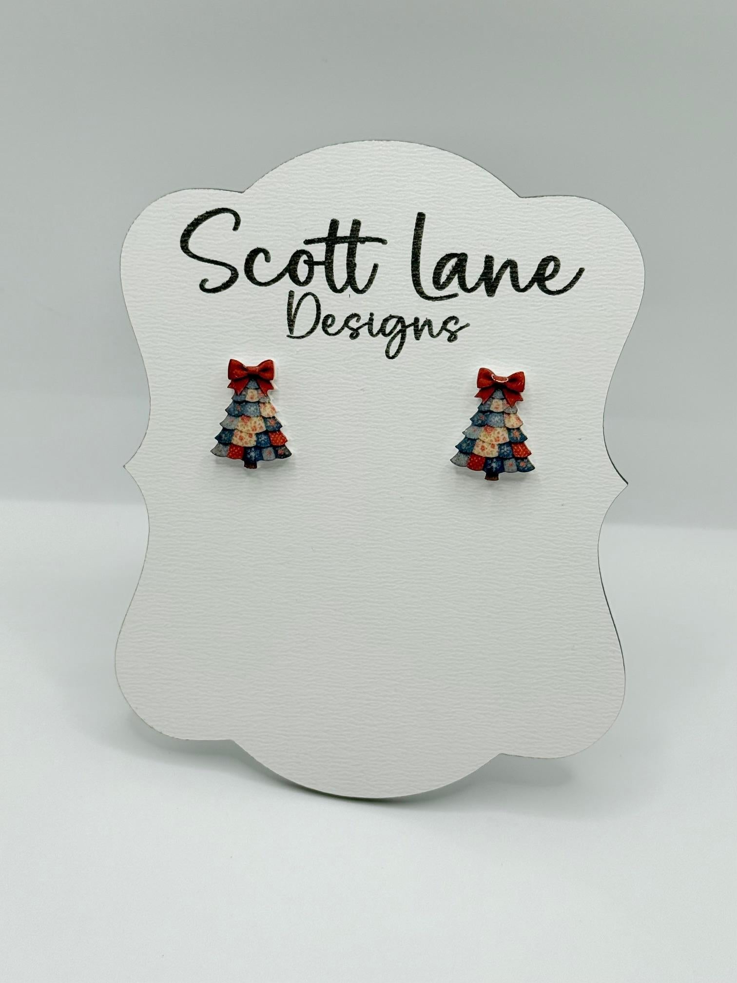 Mini Patchwork Christmas Tree Earrings