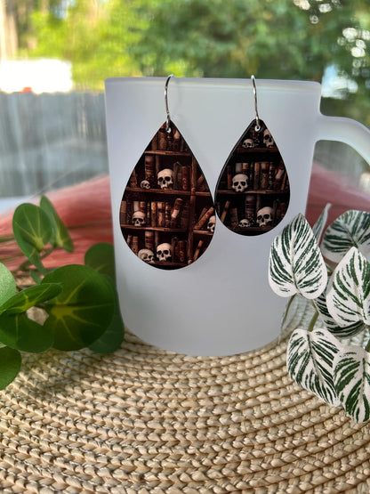 Books and Skulls Teardrop Earrings