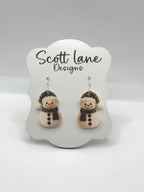 Leopard Print Snowman Christmas Earrings