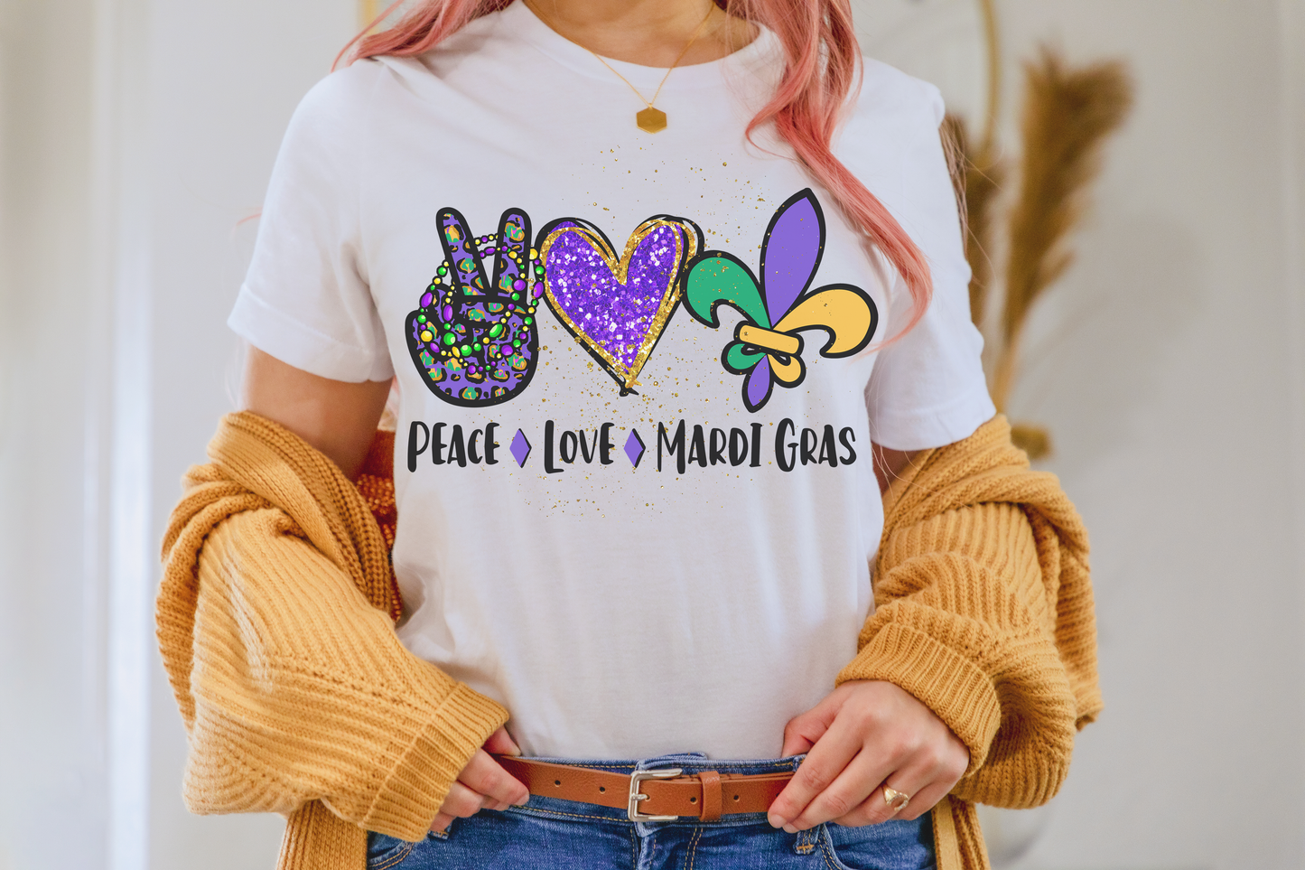 Peace Love Mardi Gras Tee