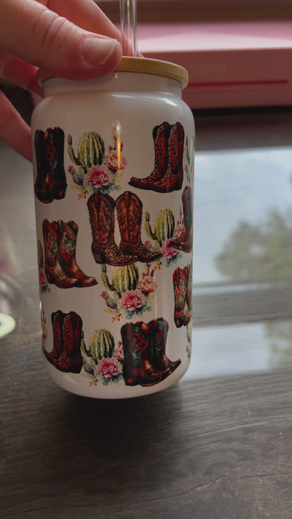 Cowgirl Boots 16oz Glass Cup