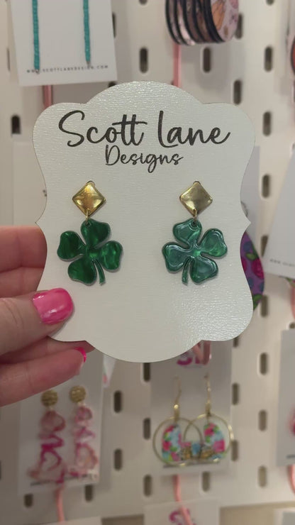 Green Pearl Shamrock Earrings