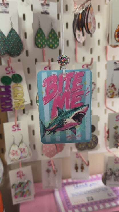 Bite Me Shark Car Air Freshener Charm, Unscented Hanging Car Accessory