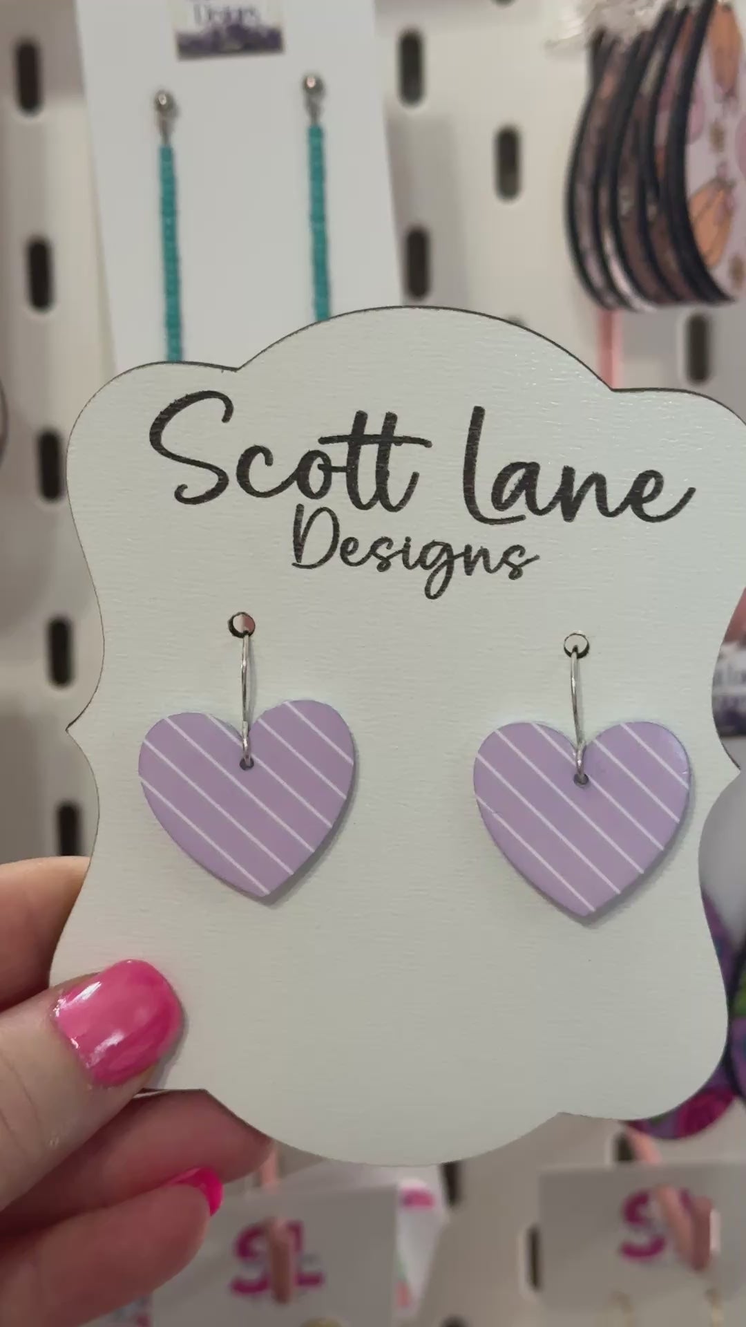 Lavender Striped Heart Earrings