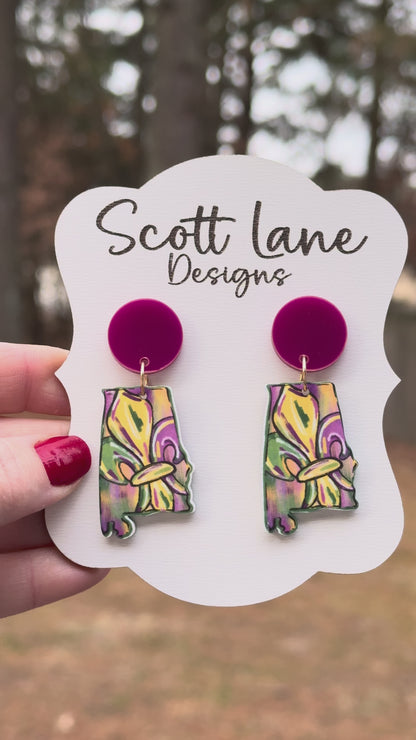 Alabama Mardi Gras Earrings
